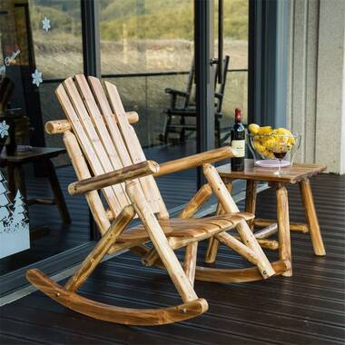 Loon Peak Remigio Rustic Log Rocker Outdoor Wooden Rocking Chair